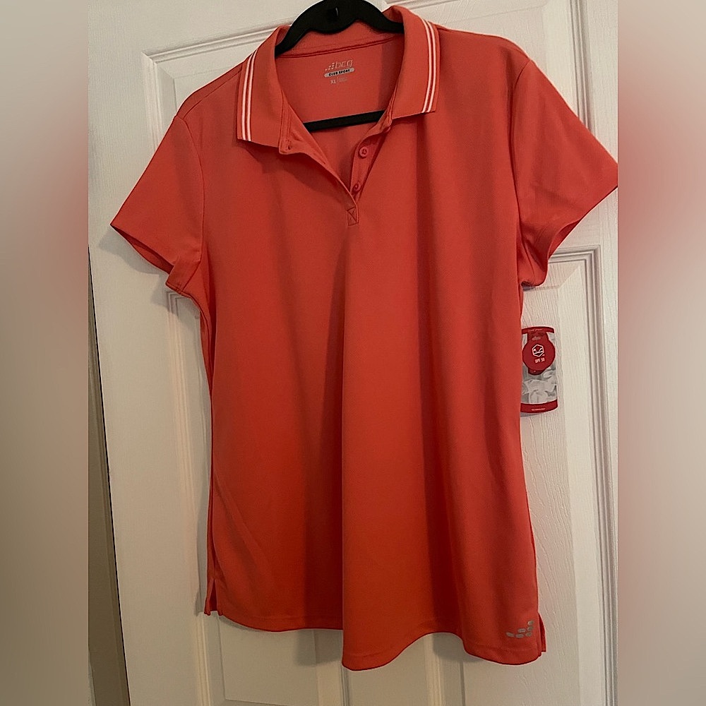 BCG Peachy Pink Fitted Polo Shirt Short Sleeve UPF 50